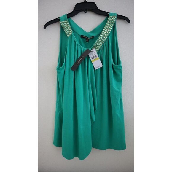 Cynthia Steffe Women Sz M Green Sleeveless Scoop Neck Faux Split Front Blouse$95 - Picture 1 of 6